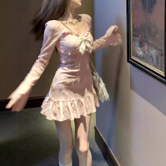 Bow & Horn Puff-Sleeve Mini Dress