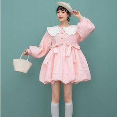 Dollhouse Pink Lantern-Sleeve Dress