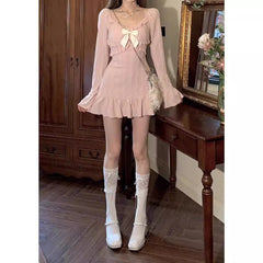 Bow & Horn Puff-Sleeve Mini Dress