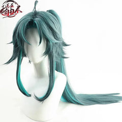 Genshin Impact Mandrill Split Wig โ Long Flowing Xiao Cosplay Hair with Mantis Protector Flair