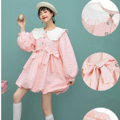 Dollhouse Pink Lantern-Sleeve Dress