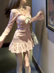 Bow & Horn Puff-Sleeve Mini Dress