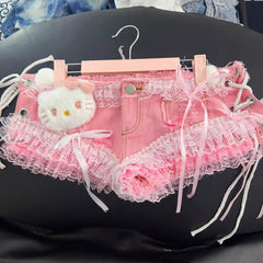 Handmade Sweet Lace Denim Shorts