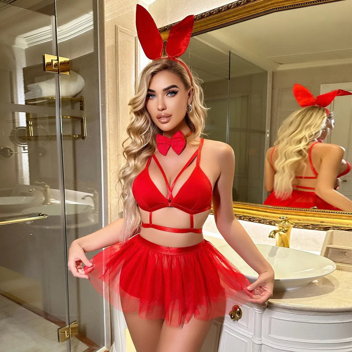 Playful Pink Bunny Two-Piece – Cute Adult Cosplay & Halloween Lingerie Set
