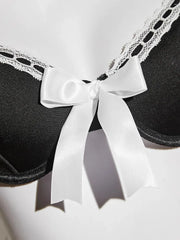 Bold Black Bow Bra & Lace Skirt Set