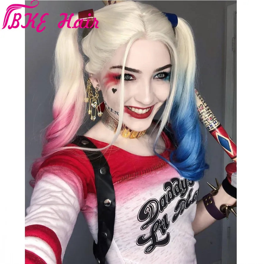 Blonde-to-Pastel Ombre Lace Front Wig โ Long Heat-Resistant Blue & Pink Waves