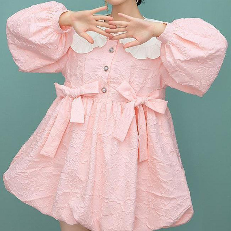 Dollhouse Pink Lantern-Sleeve Dress
