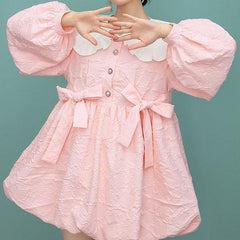 Dollhouse Pink Lantern-Sleeve Dress