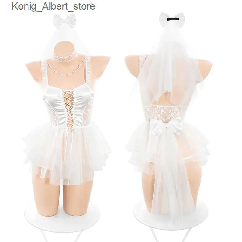 Sexy Skirt 2024 Sexy Womens Wedding Dress Uniform Cosplay Lingerie Set Hot Erotic Transparent Lace Apparel for Sex Underwear Porno Outfit L240910