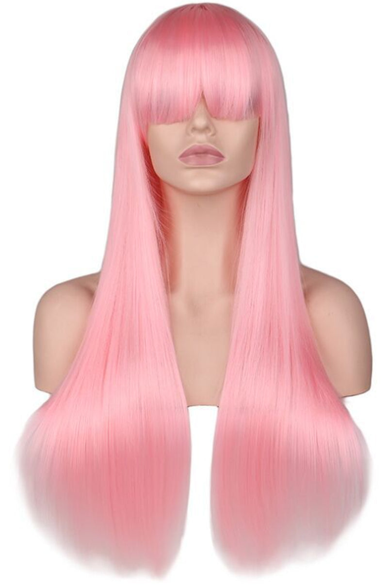Light Pink Silk Straight Wig – High-Temp Bangs for Chic Cross-Border Fashion