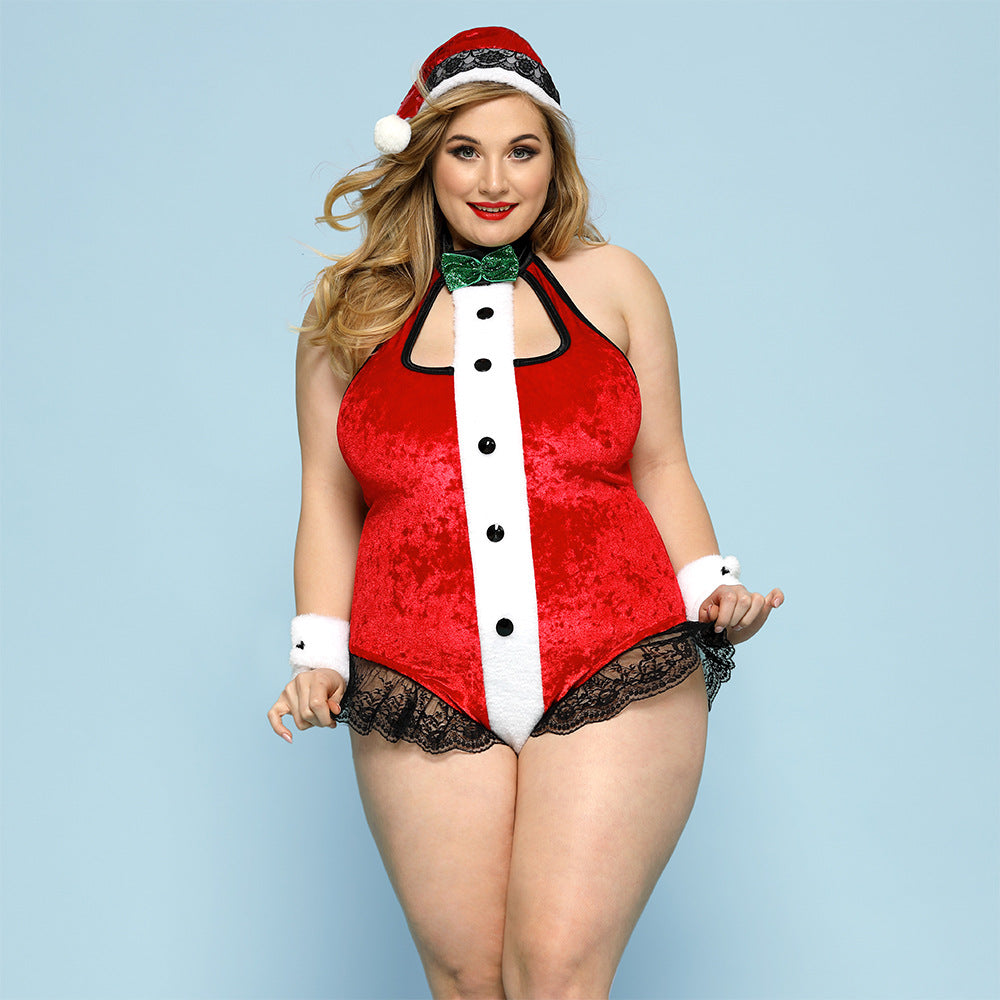 Curvy Claus – Plus Size Christmas One-Piece Lingerie (Red)