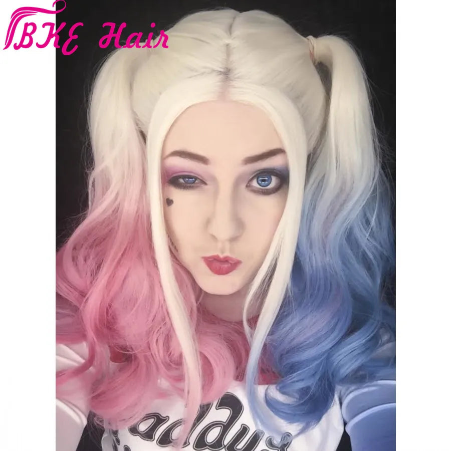 Blonde-to-Pastel Ombre Lace Front Wig – Long Heat-Resistant Blue & Pink Waves