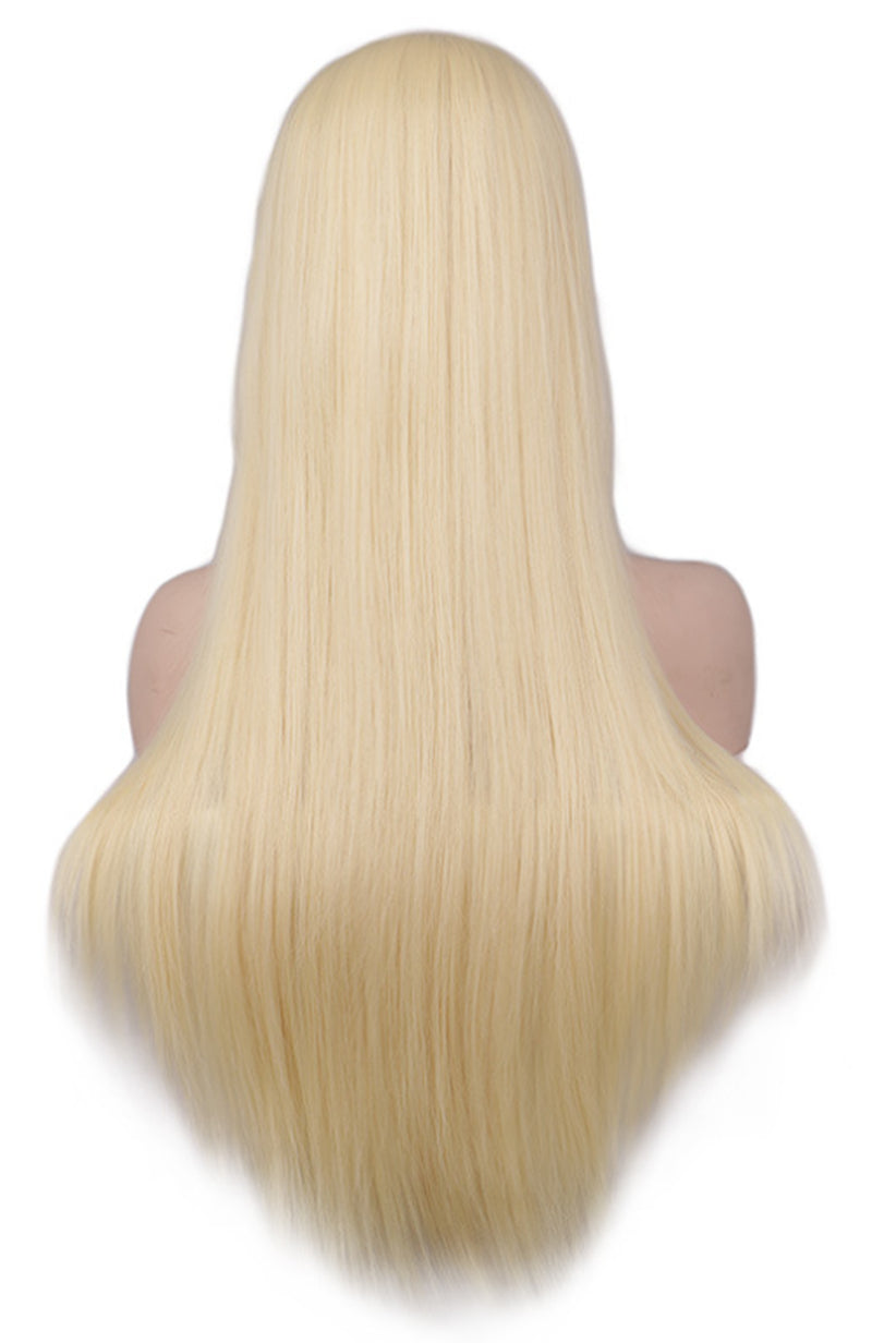 Light Pink Silk Straight Wig – High-Temp Bangs for Chic Cross-Border Fashion