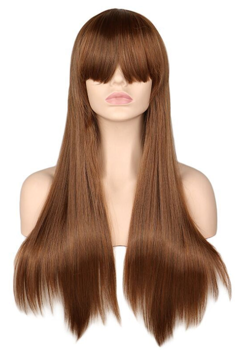 Light Pink Silk Straight Wig – High-Temp Bangs for Chic Cross-Border Fashion