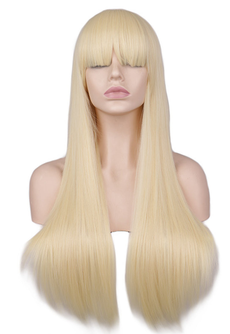 Light Pink Silk Straight Wig – High-Temp Bangs for Chic Cross-Border Fashion