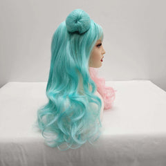 Cute Double Bun Anime Wig – Long Curly Cosplay Hair Cover for Girls
