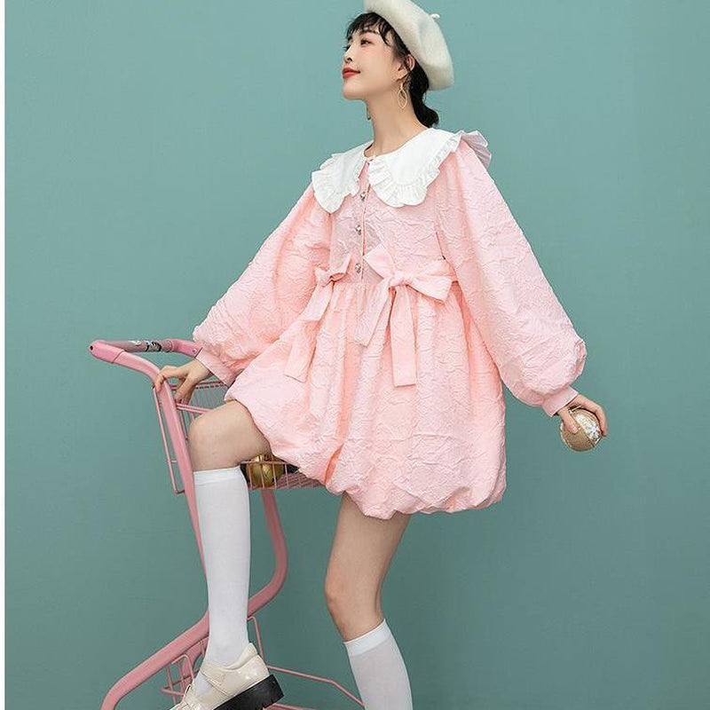 Dollhouse Pink Lantern-Sleeve Dress