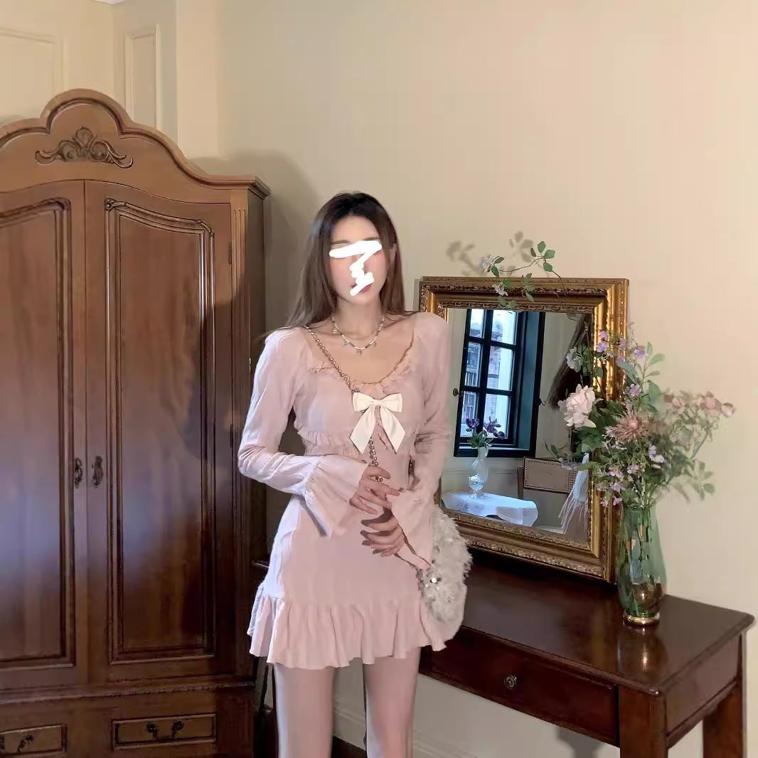 Bow & Horn Puff-Sleeve Mini Dress