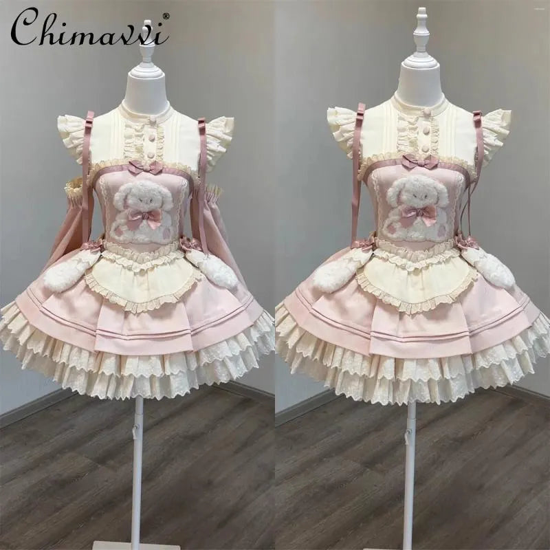 Kawaii Pink Doll High-Waist Lolita Mini
