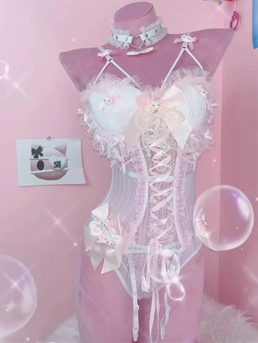 Handmade Bow lace vest vest suit