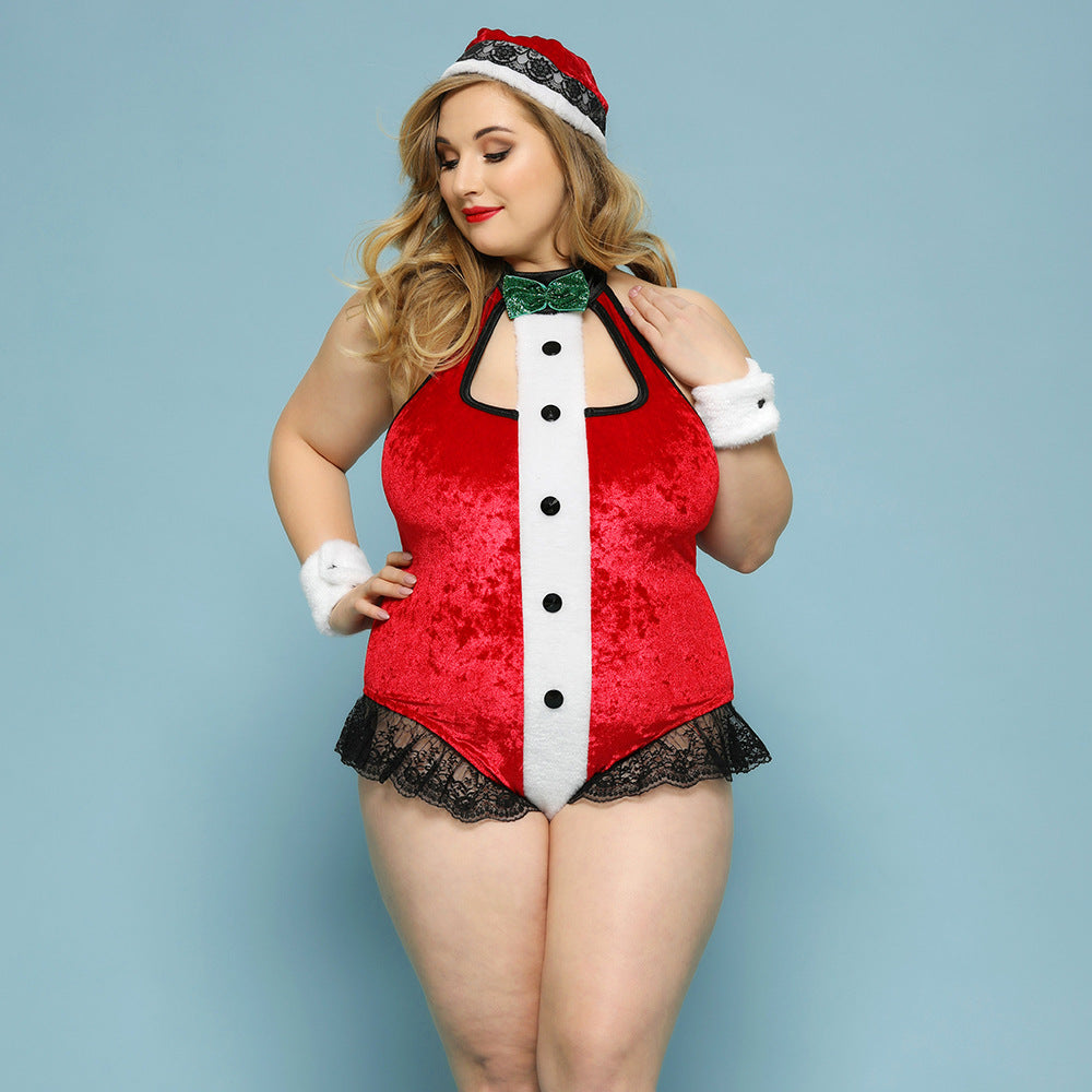 Curvy Claus – Plus Size Christmas One-Piece Lingerie (Red)