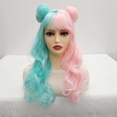 Cute Double Bun Anime Wig – Long Curly Cosplay Hair Cover for Girls