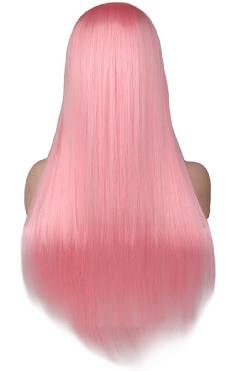 Light Pink Silk Straight Wig – High-Temp Bangs for Chic Cross-Border Fashion