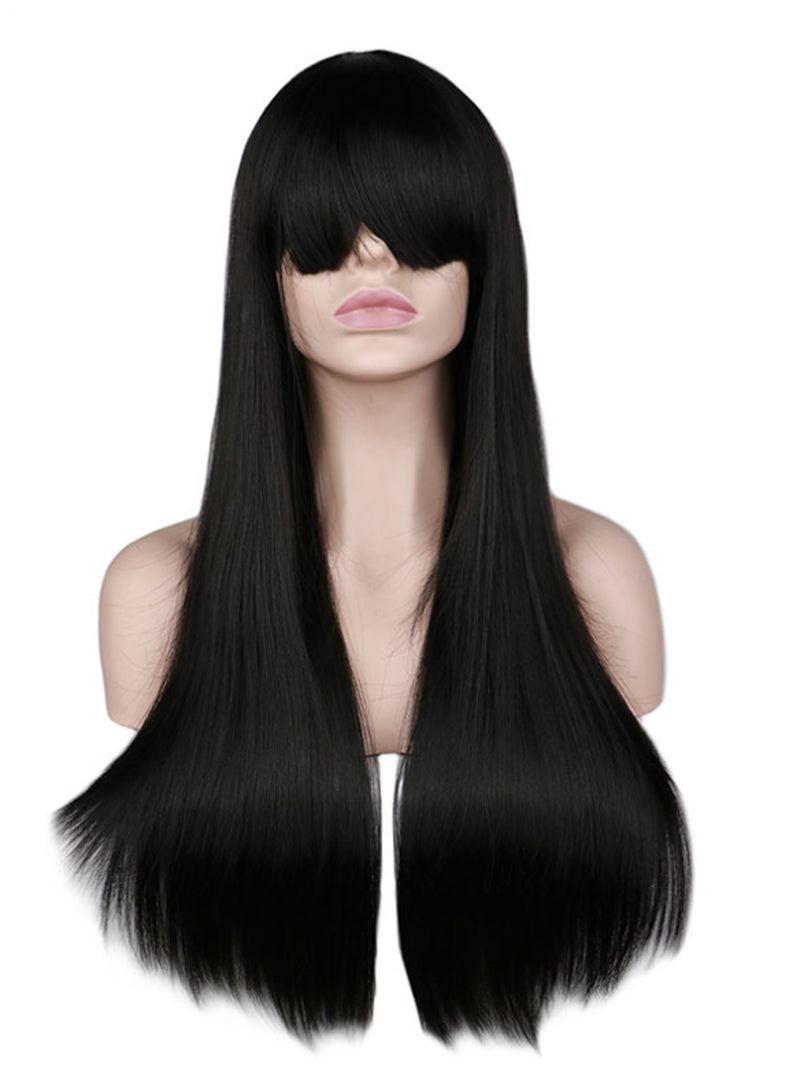 Light Pink Silk Straight Wig – High-Temp Bangs for Chic Cross-Border Fashion