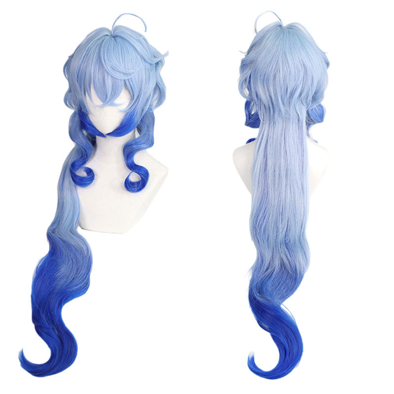Long Gradient Blue Cosplay Wig – Heat-Resistant Synthetic Hair with Free Wig Cap