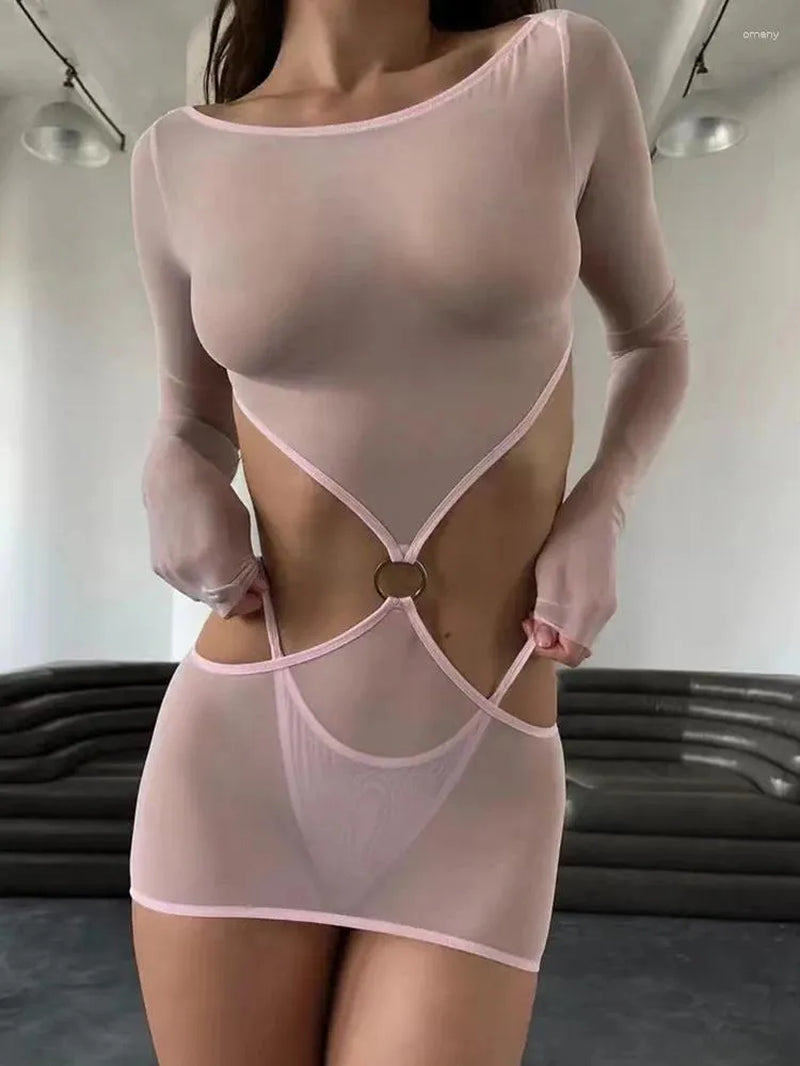 Transparent Mesh Lingerie Babydoll Set