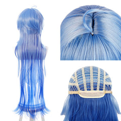 Long Gradient Blue Cosplay Wig – Heat-Resistant Synthetic Hair with Free Wig Cap