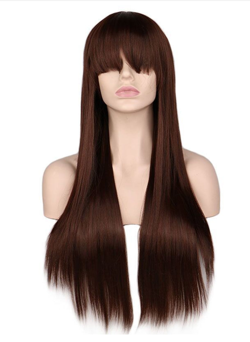 Light Pink Silk Straight Wig – High-Temp Bangs for Chic Cross-Border Fashion