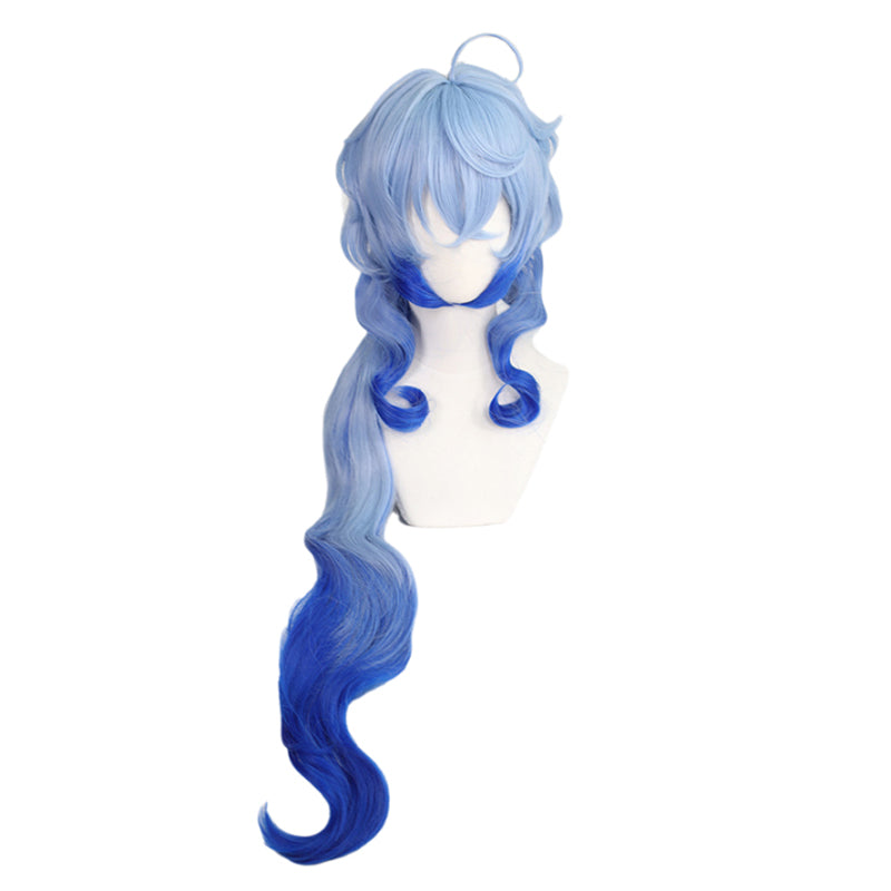 Long Gradient Blue Cosplay Wig – Heat-Resistant Synthetic Hair with Free Wig Cap